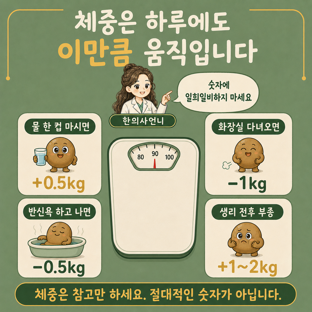 인천송도 더율한의원 체중이 하루에도 오르내리는 이유 - 물 대변 부종 반신욕