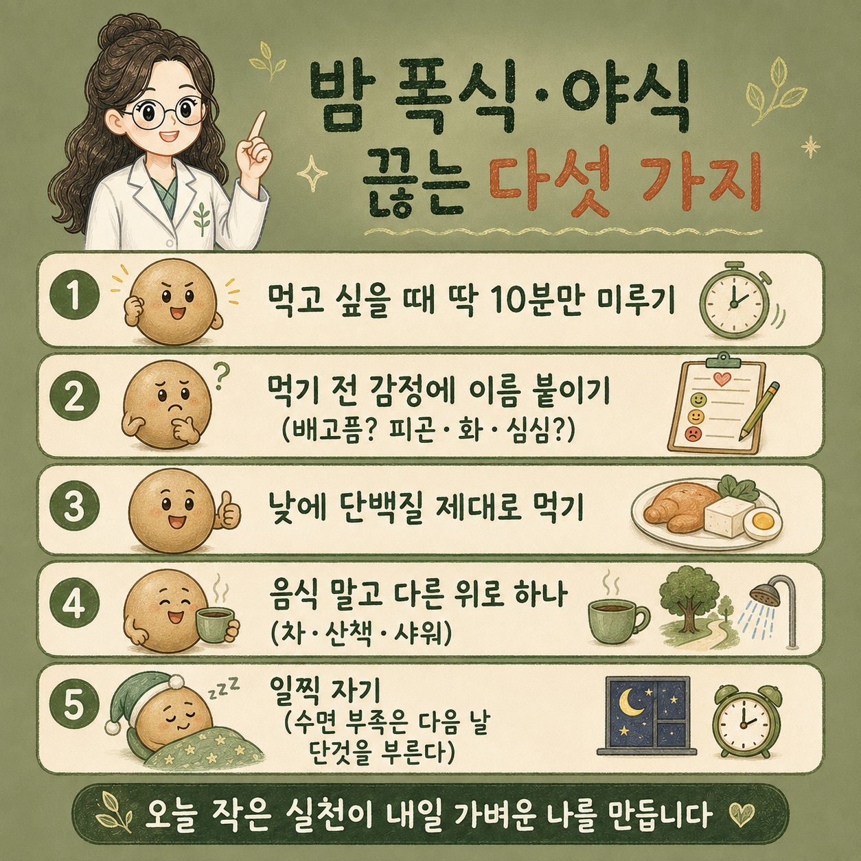 인천송도 더율한의원 밤 폭식 야식 끊는 다섯 가지 방법 - 10분 미루기 감정 라벨링 수면