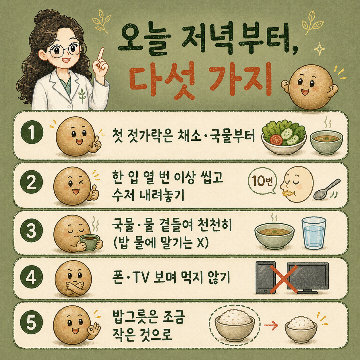 인천송도 더율한의원 살 빠지는 식사 다섯 가지 - 채소부터 천천히 씹기 작은 그릇