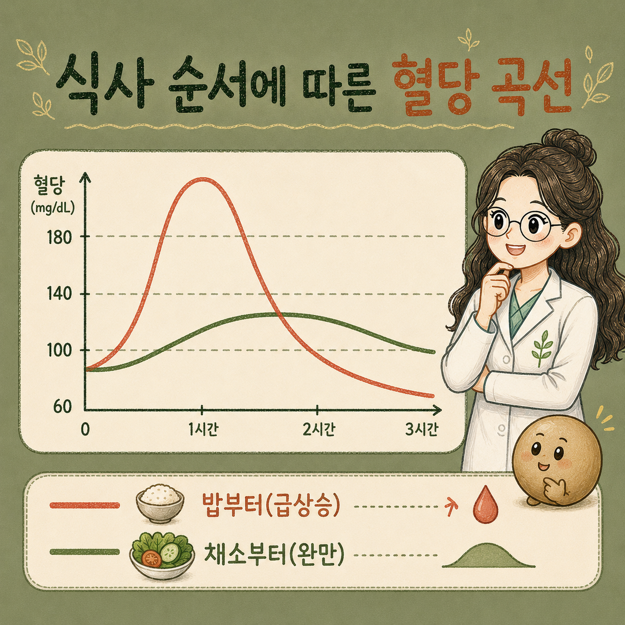 인천송도 더율한의원 식사 순서에 따른 혈당 곡선 비교 - 혈당 스파이크 완화