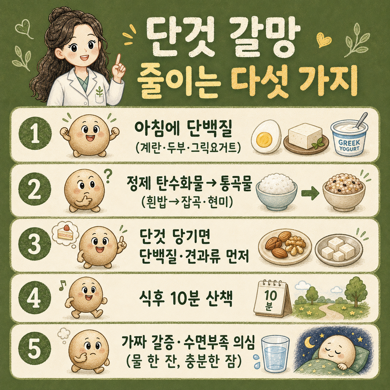 인천송도 더율한의원 단것 끊는 법 다섯 가지 - 아침 단백질 통곡물 식후 산책