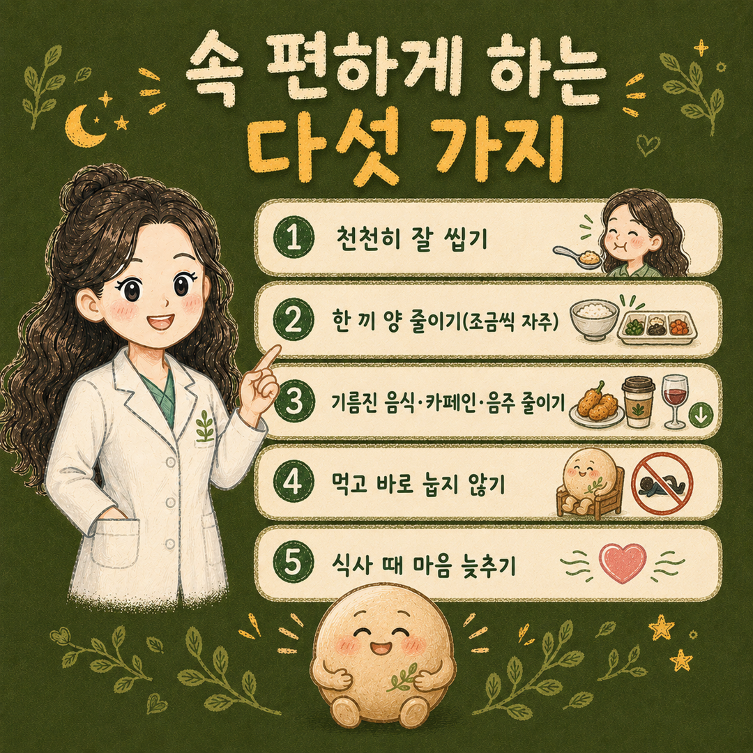 인천송도 더율한의원 기능성 소화불량 관리 다섯 가지 - 천천히 씹기 소식 자극적 음식 줄이기