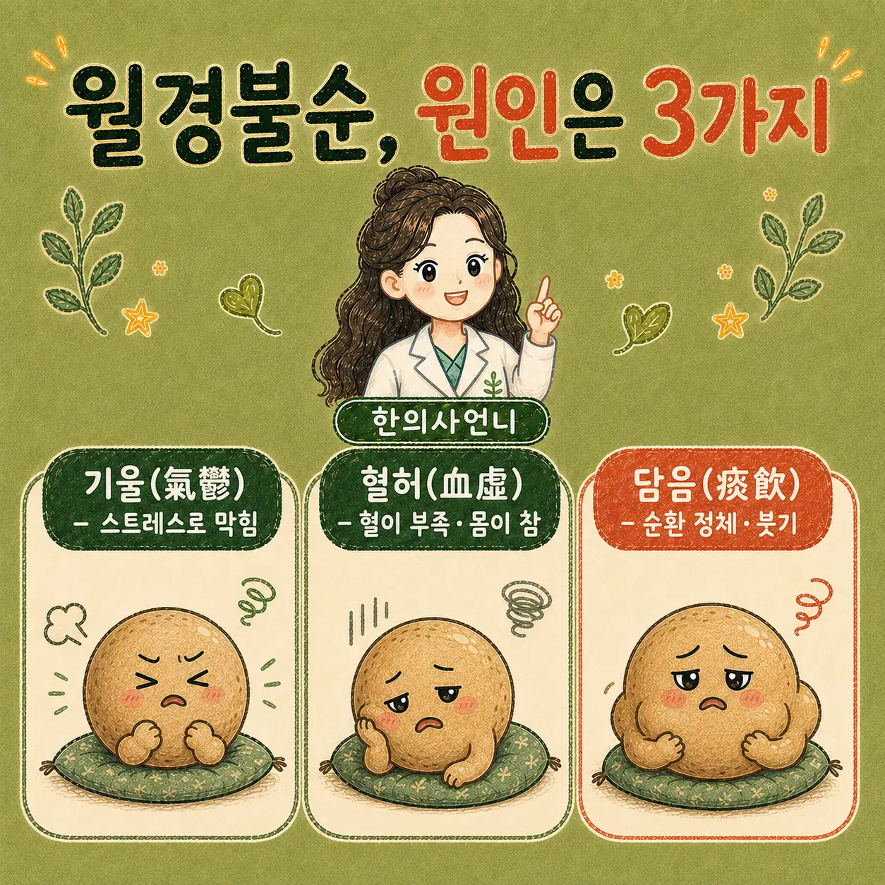 인천송도 더율한의원 한방에서 보는 월경불순 세 가지 유형 - 기울 혈허 담음 순환
