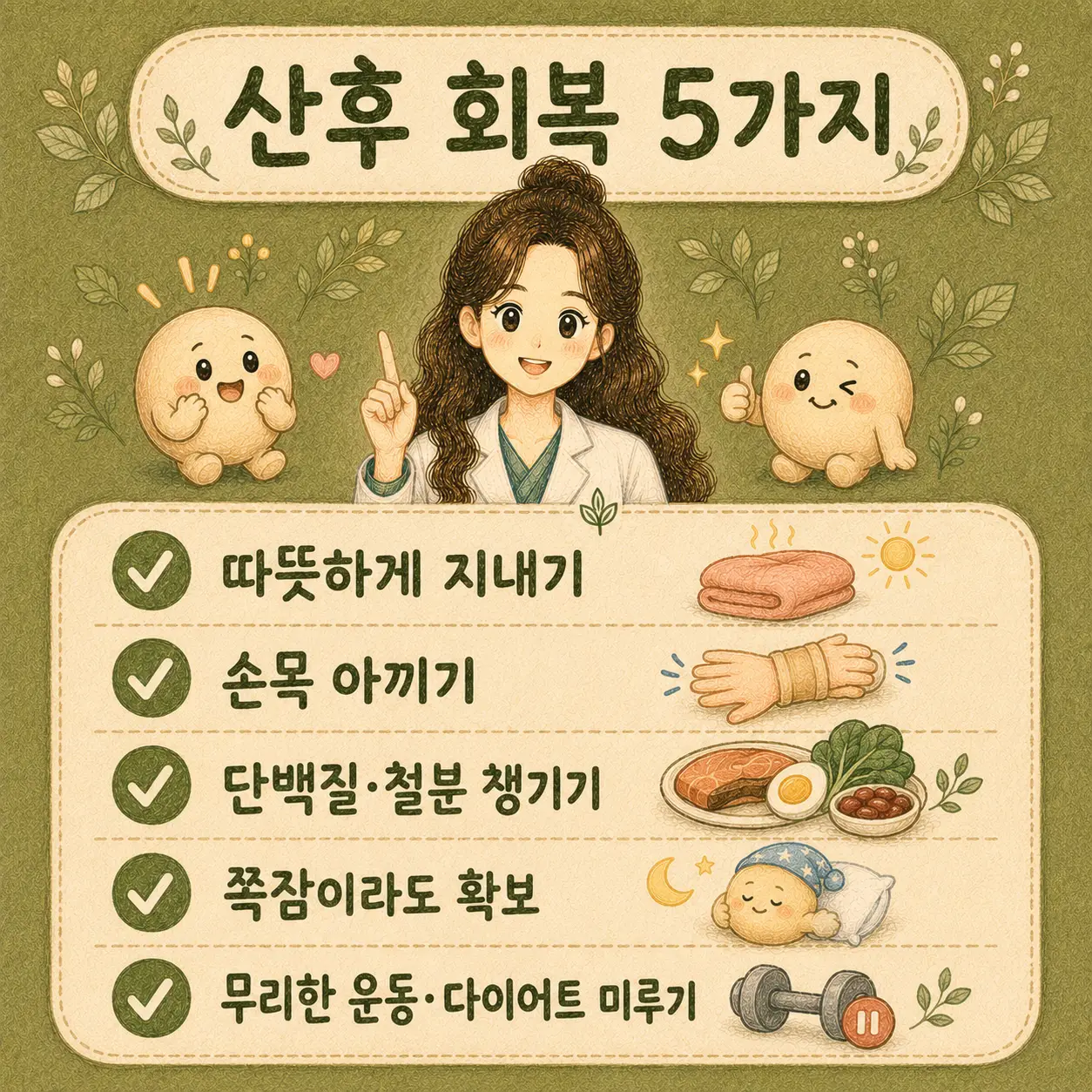 인천송도 더율한의원 산후 회복 다섯 가지 방법 - 보온 손목 보호 단백질 수면 무리 금지