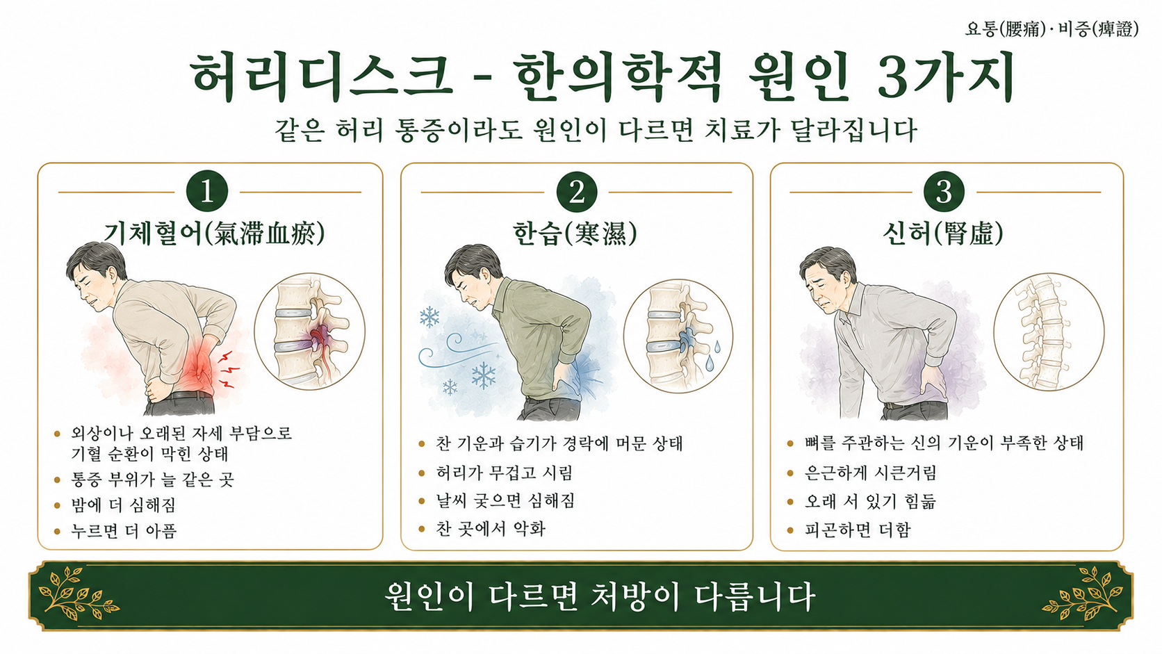 인천송도 더율한의원 허리디스크 한의학적 원인 인포그래픽