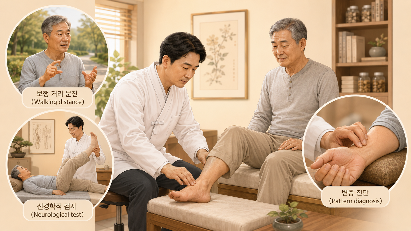 척추관협착증 감별 검사 - 발등 맥박과 보행 거리 문진