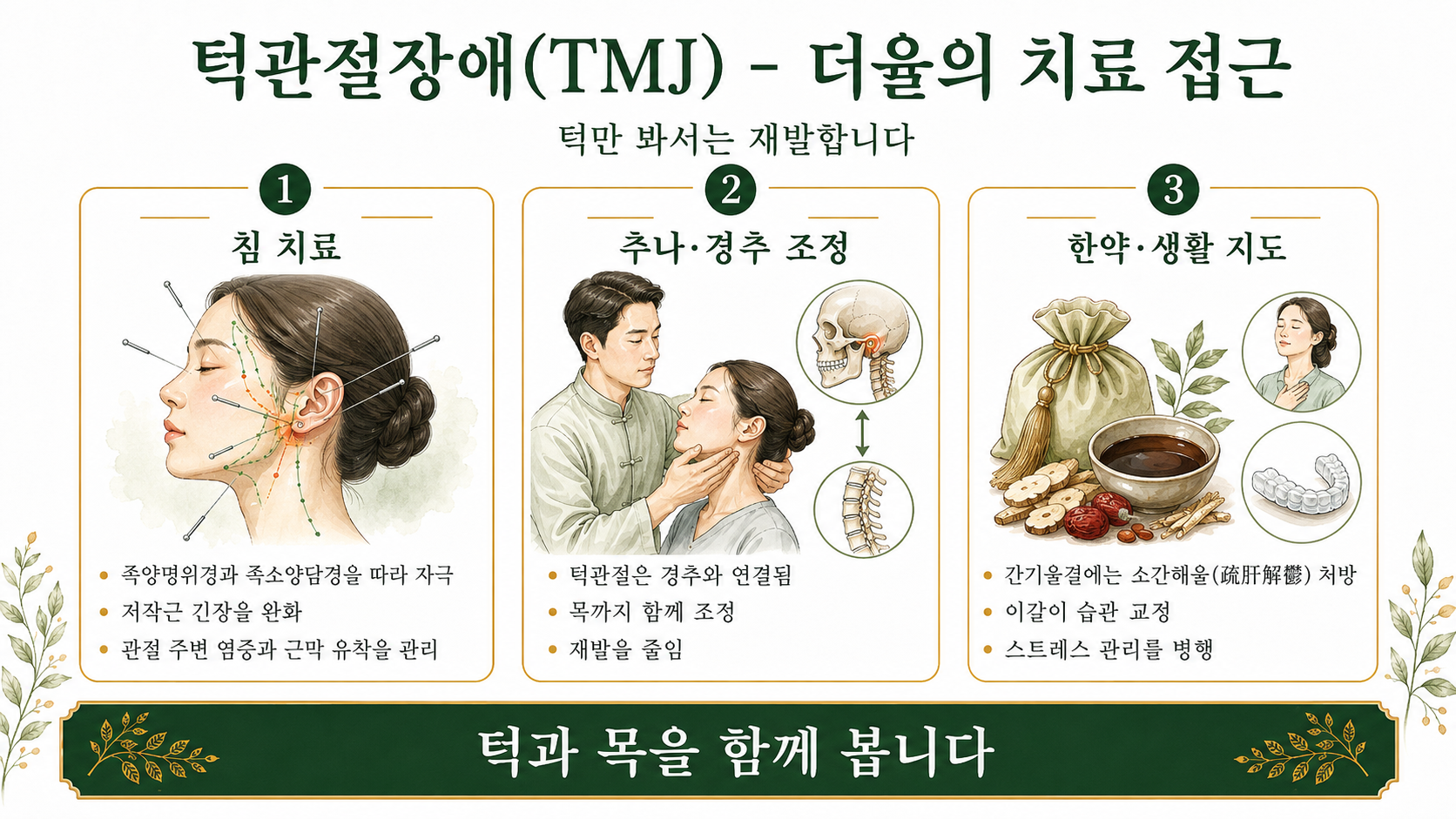 인천송도 더율한의원 턱관절장애 치료 방법 인포그래픽