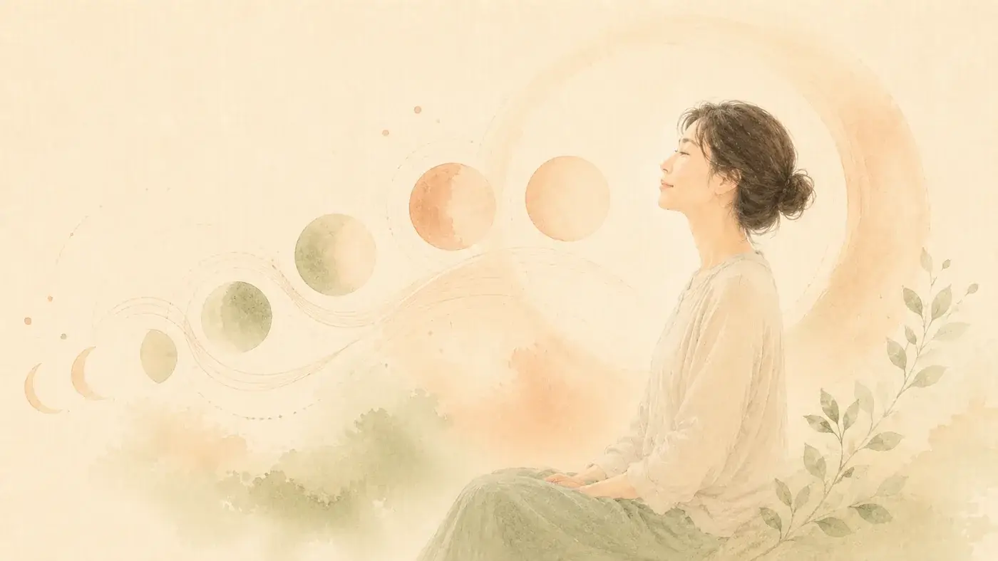 인천 송도 더율한의원 생리불순 한방 치료 — 주기가 제 리듬을 찾아가는 일러스트