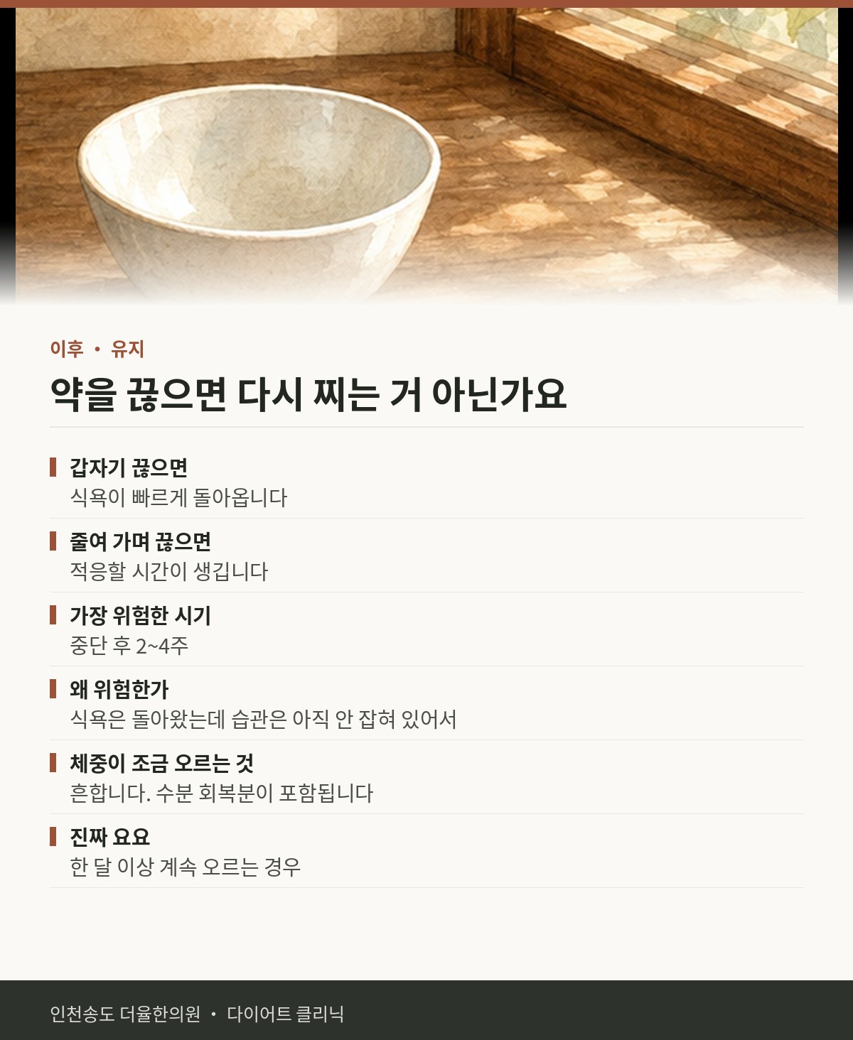 약을 끊으면 다시 찌는 거 아닌가요 핵심 정리