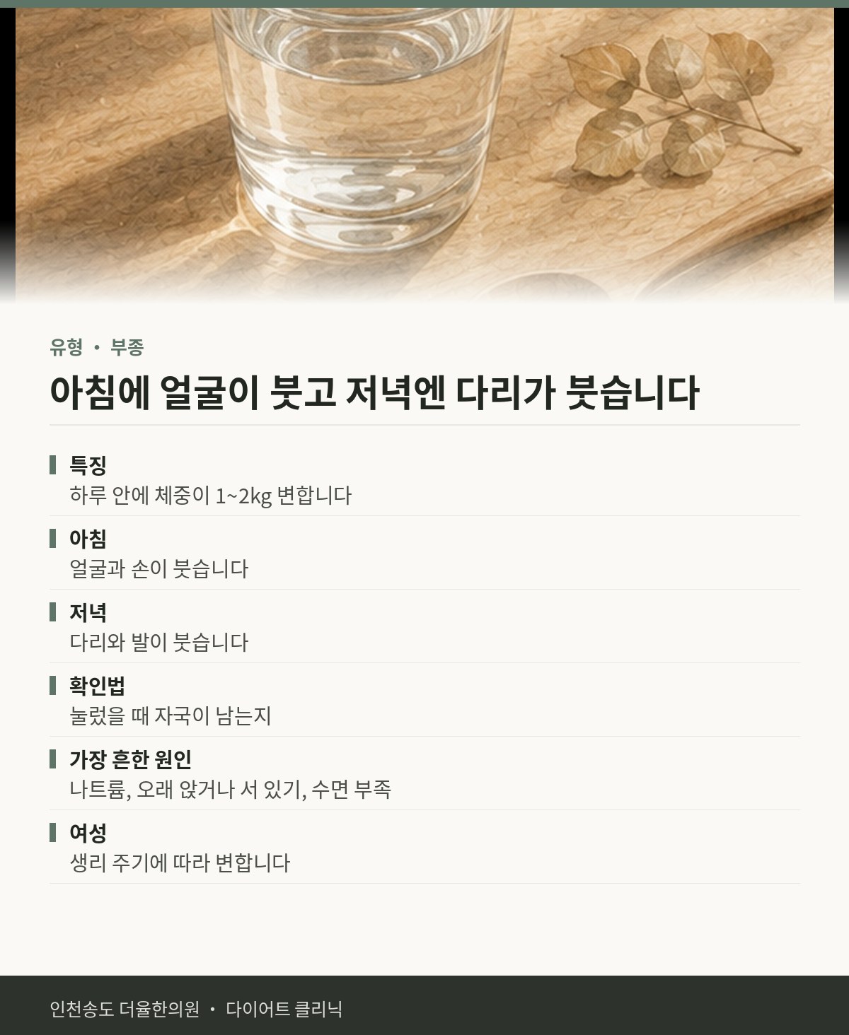 아침에 얼굴이 붓고 저녁엔 다리가 붓습니다 핵심 정리