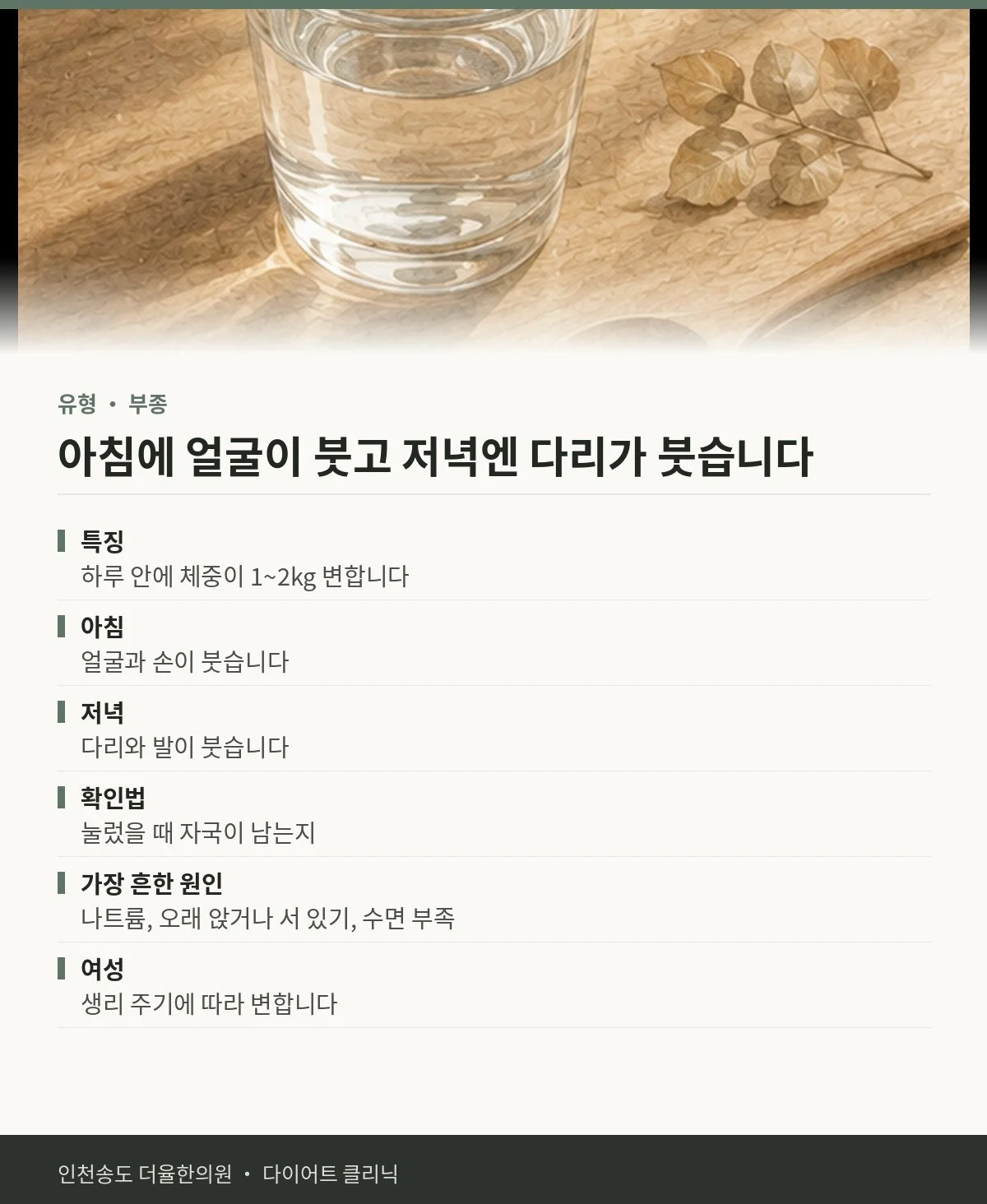 아침에 얼굴이 붓고 저녁엔 다리가 붓습니다 핵심 정리