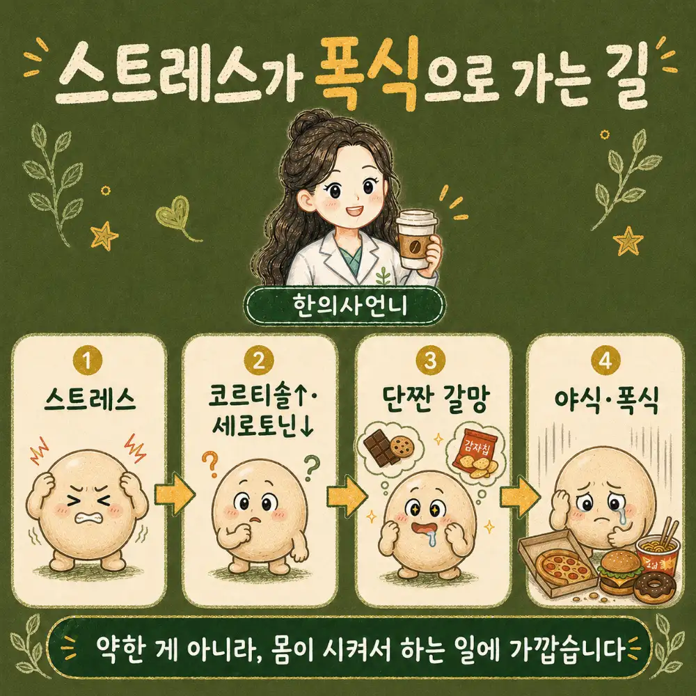 인천송도 더율한의원 스트레스가 폭식으로 가는 길 - 코르티솔 세로토닌 단짠 갈망 야식
