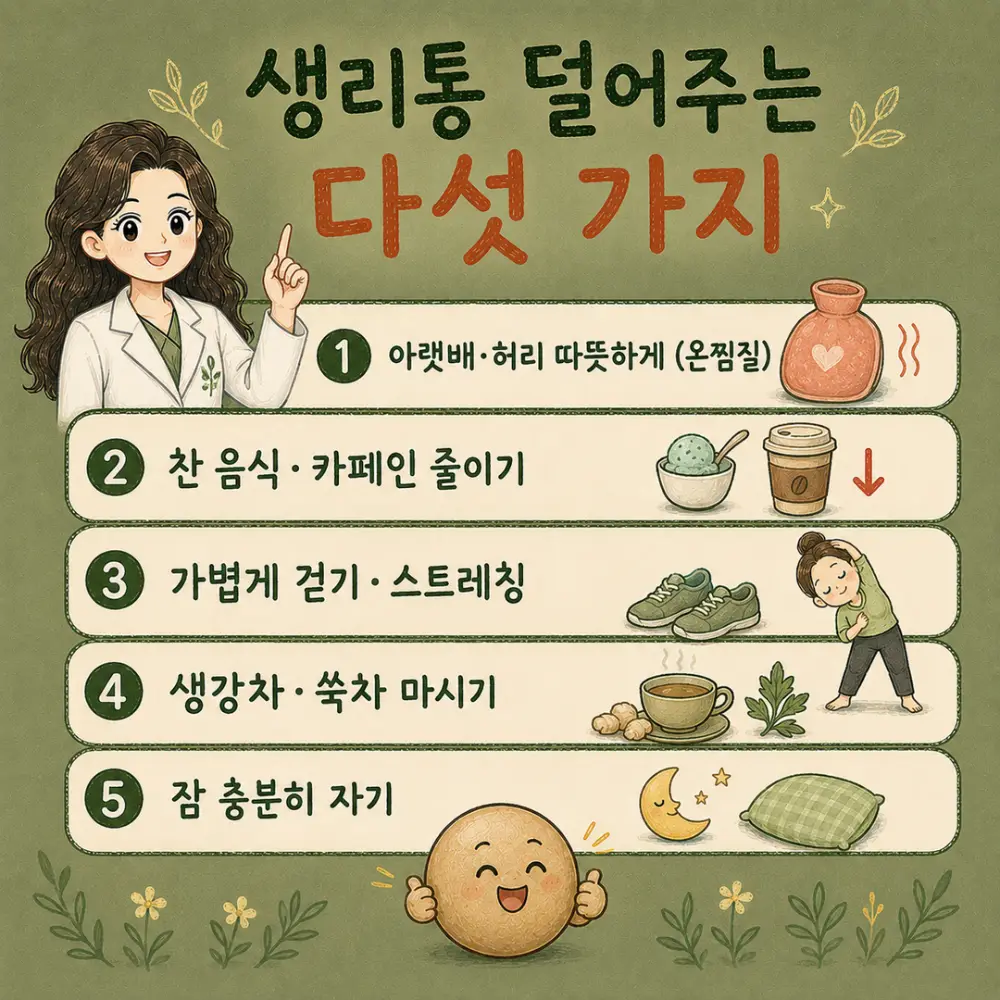 인천송도 더율한의원 생리통 완화 다섯 가지 - 아랫배 온찜질 생강차 카페인 줄이기