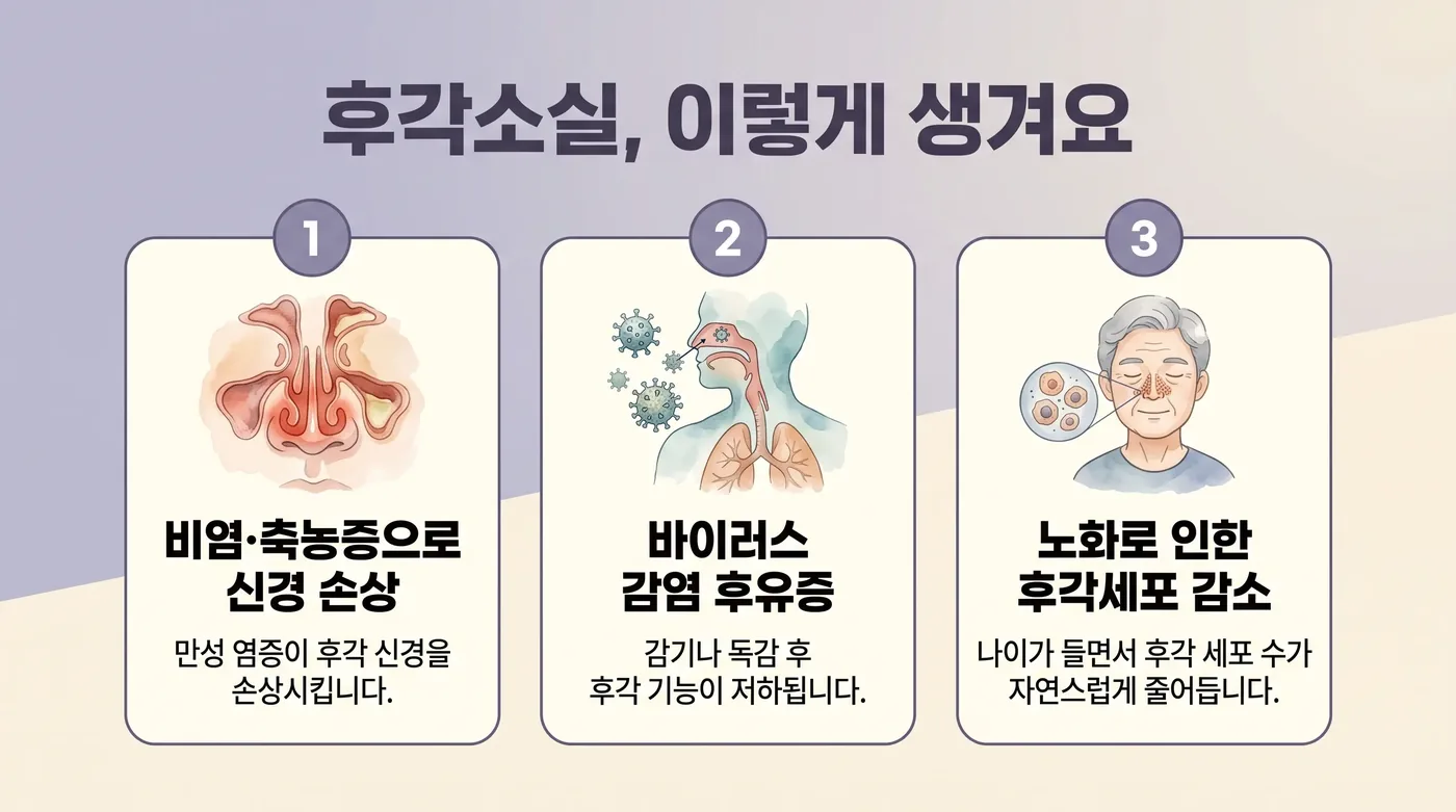 후각 저하의 두 갈래 — 전도성 폐쇄와 감각신경 손상