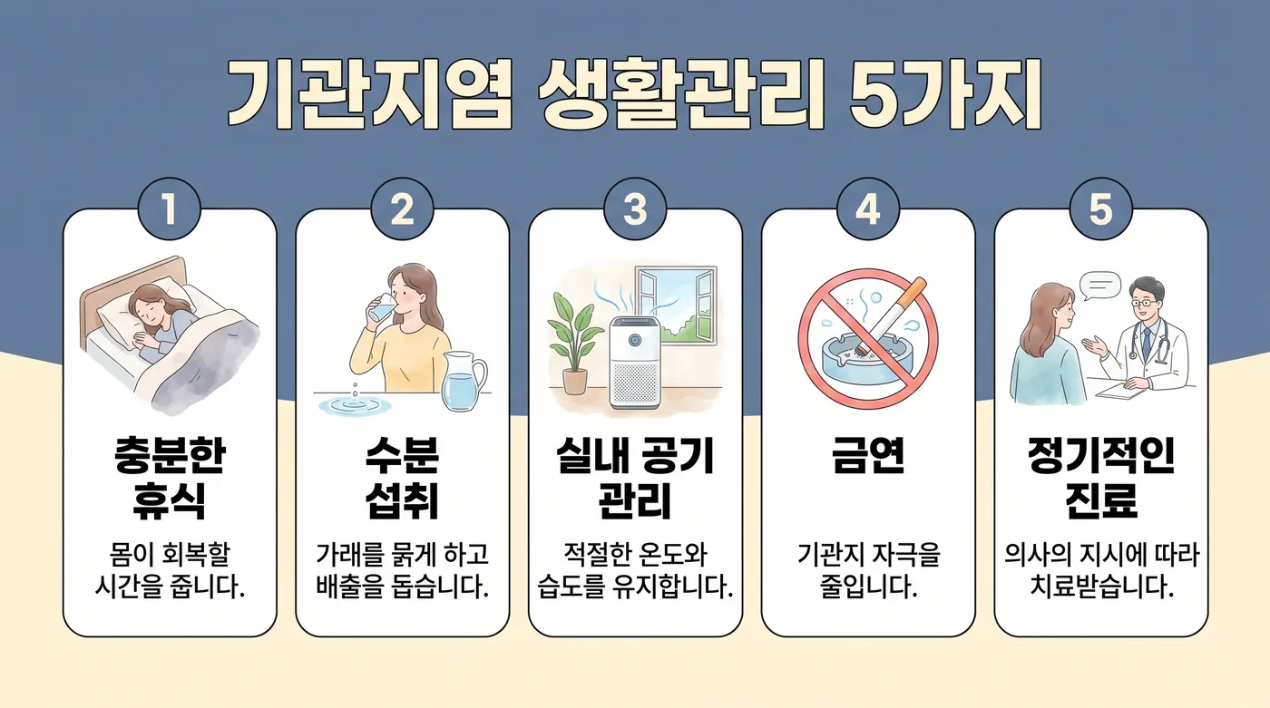 기관지염 생활관리 6가지 — 수분·습도·금연·보온·휴식·가래 관찰