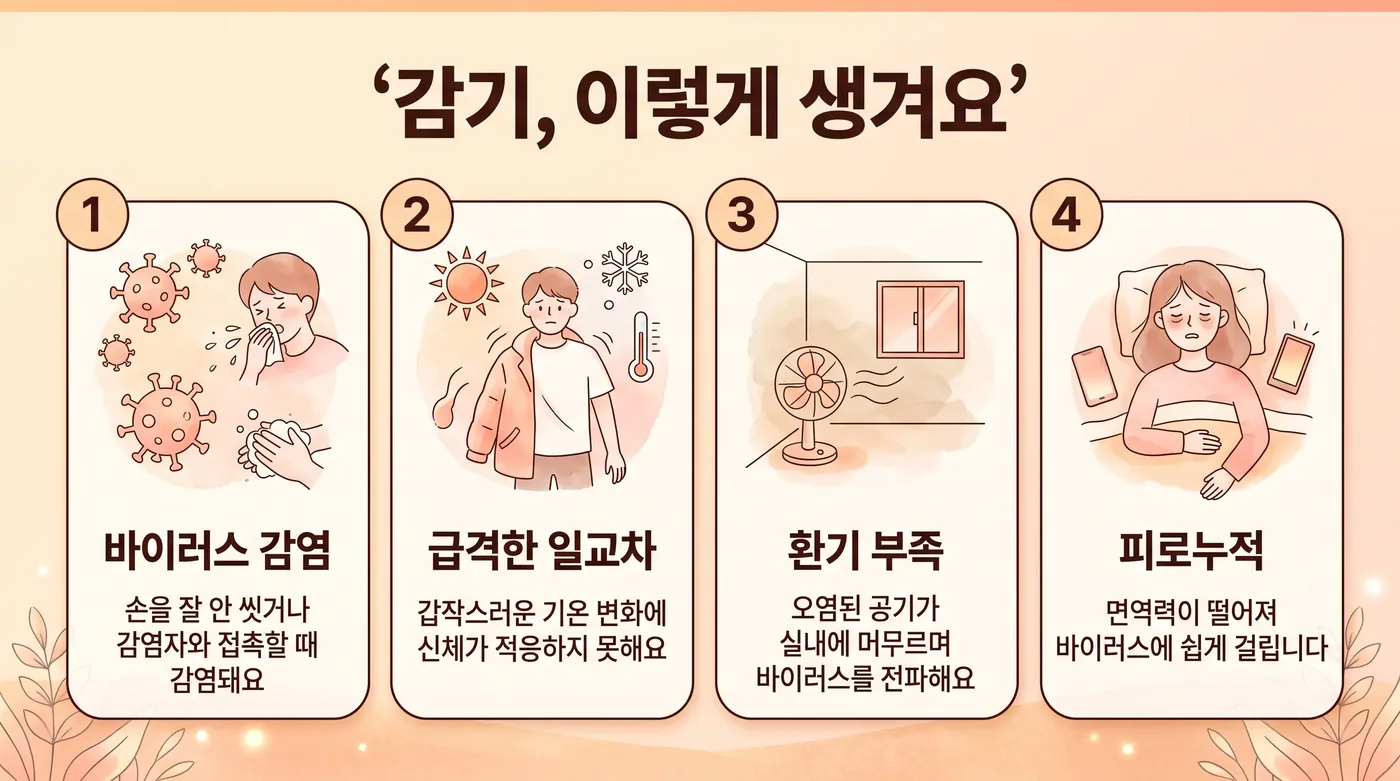 감기가 반복되는 고리 — 과로·방어력 저하·재감염