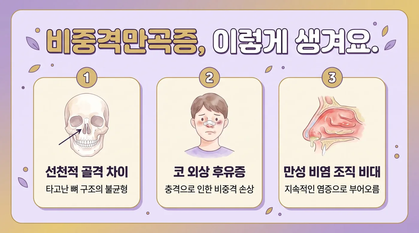 비중격만곡의 구조 — 휘어진 칸막이와 좁아진 통로