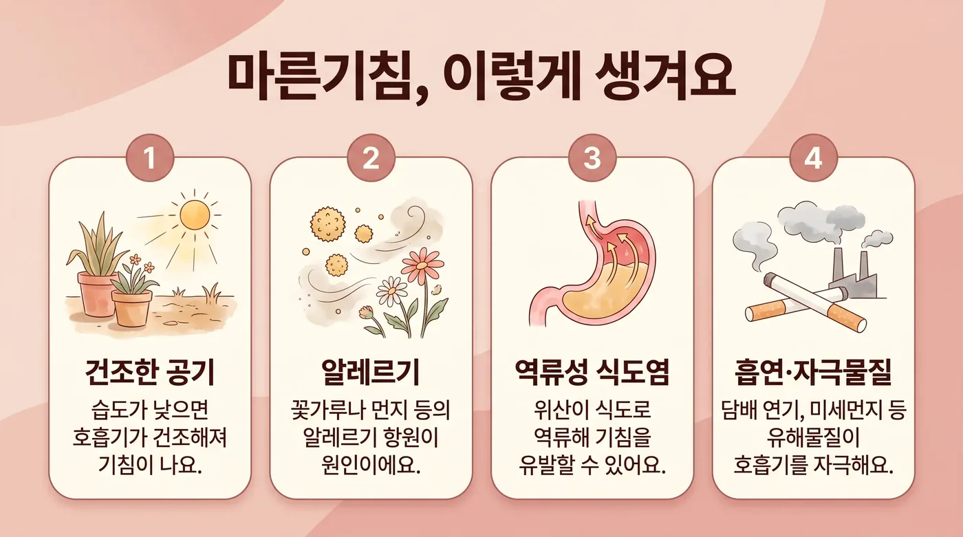마른기침의 기전 — 기도 과민과 점막 건조