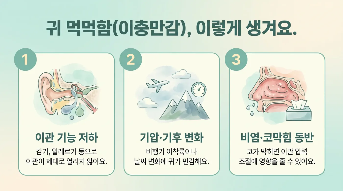 귀 먹먹함의 갈래 — 이관·중이·내이 어디서 오는가