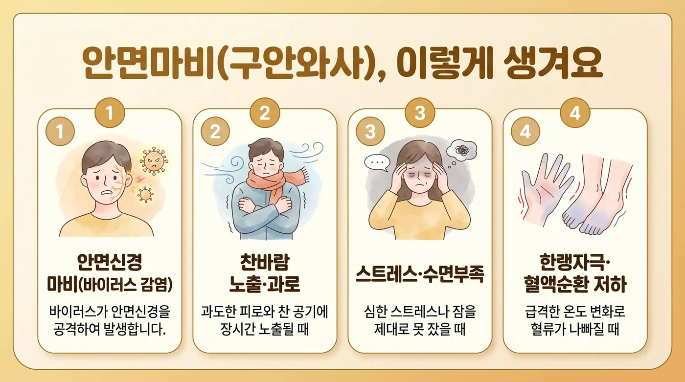 안면마비의 원인 — 얼굴신경의 부종과 압박