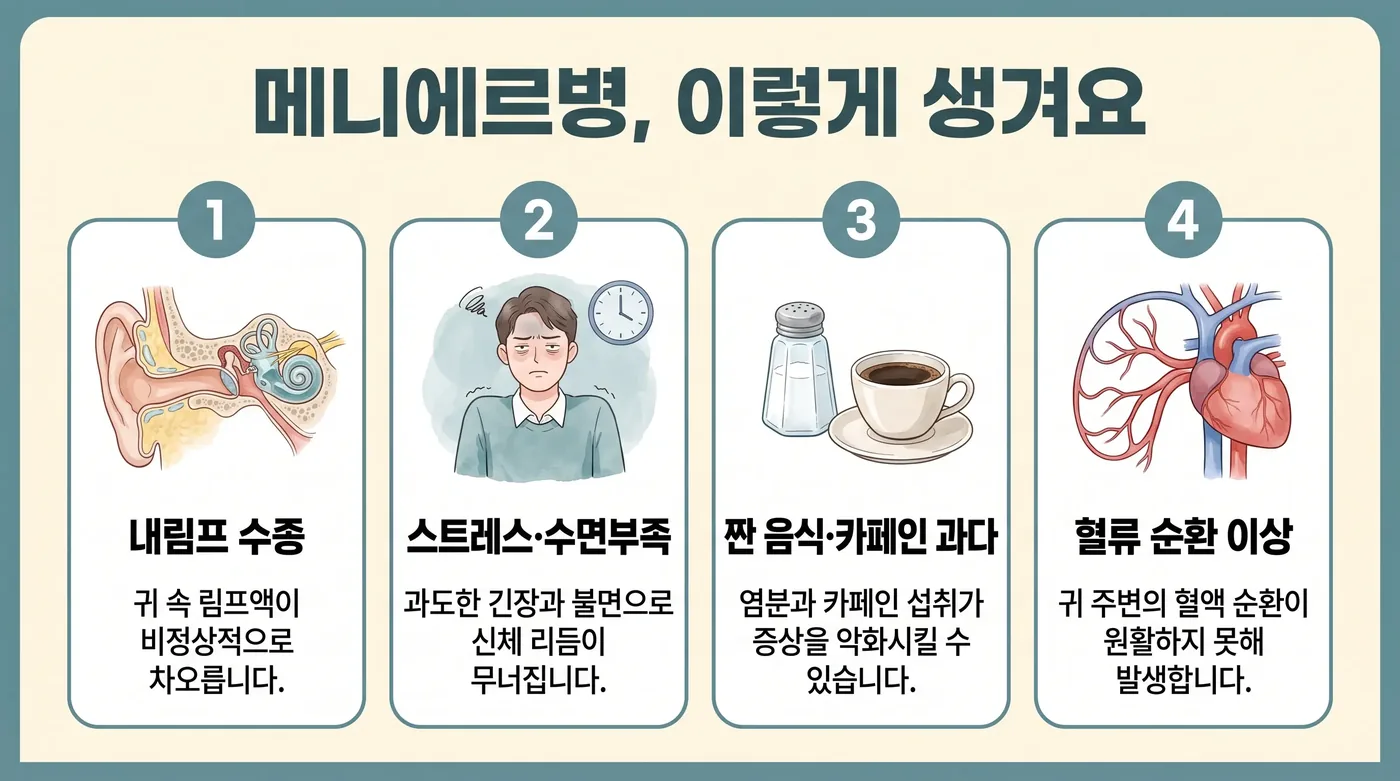 메니에르병의 기전 — 내림프수종과 압력 상승
