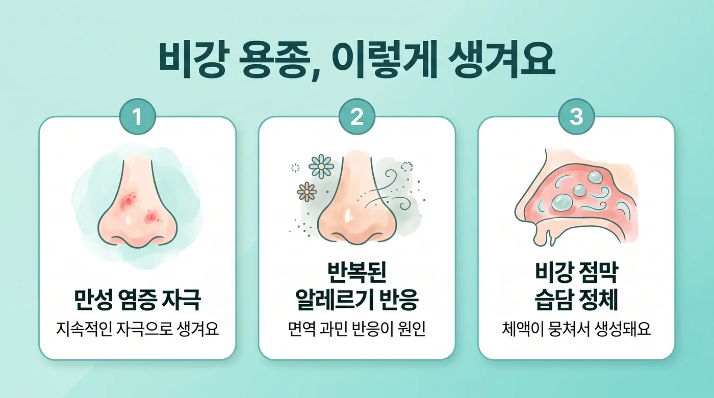 비용종이 생기는 과정 — 만성 염증과 점막의 부종성 변화
