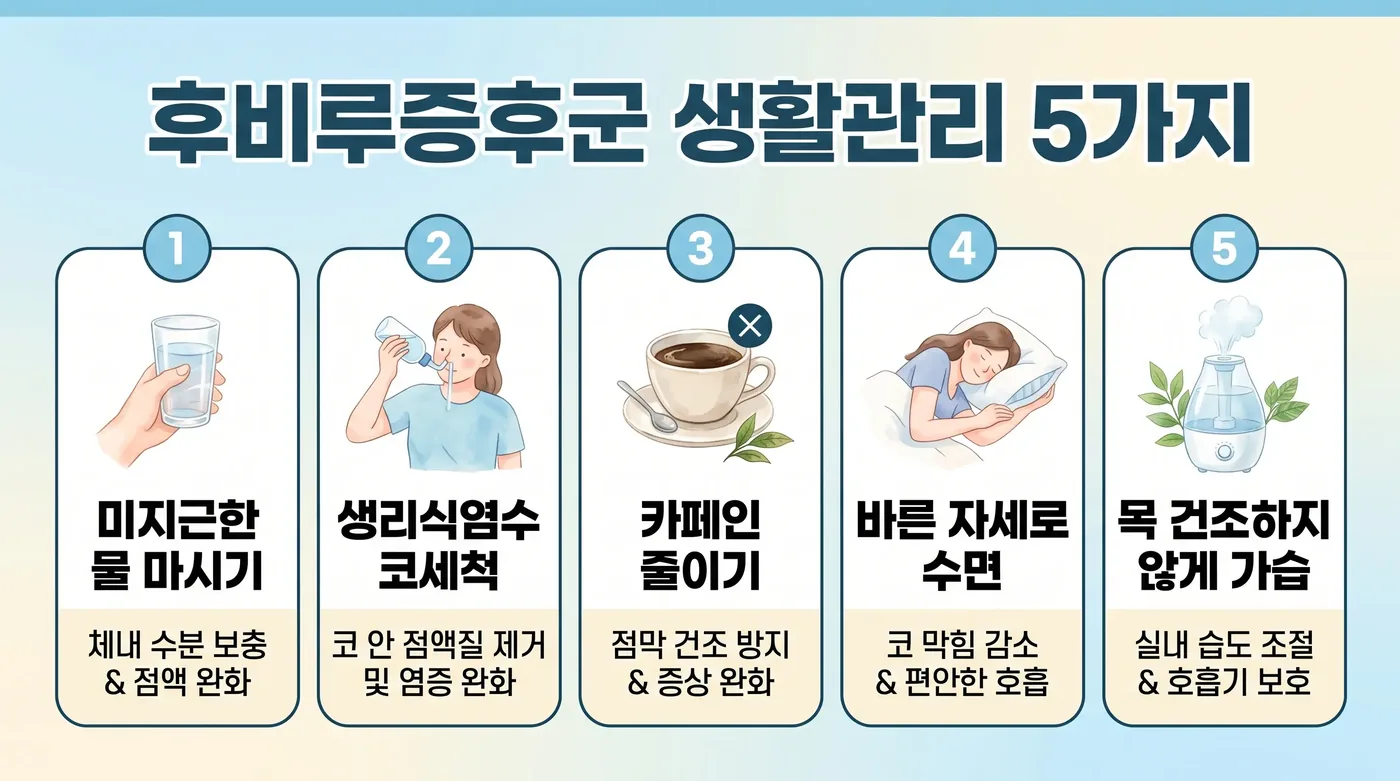 축농증 생활관리 6가지 — 코세척·습도·수분·코풀기·온찜질·수면