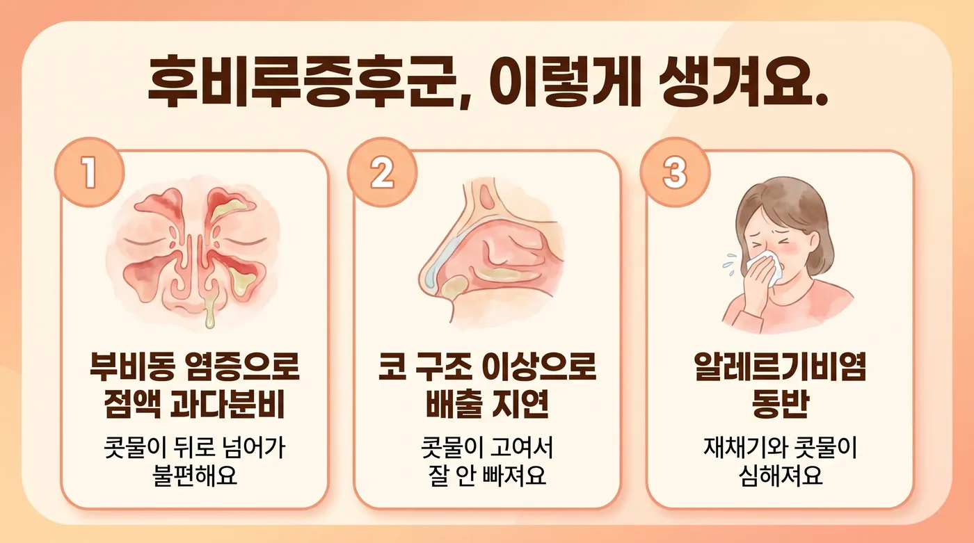 축농증이 생기는 과정 — 부비동 배출구 폐쇄와 분비물 저류