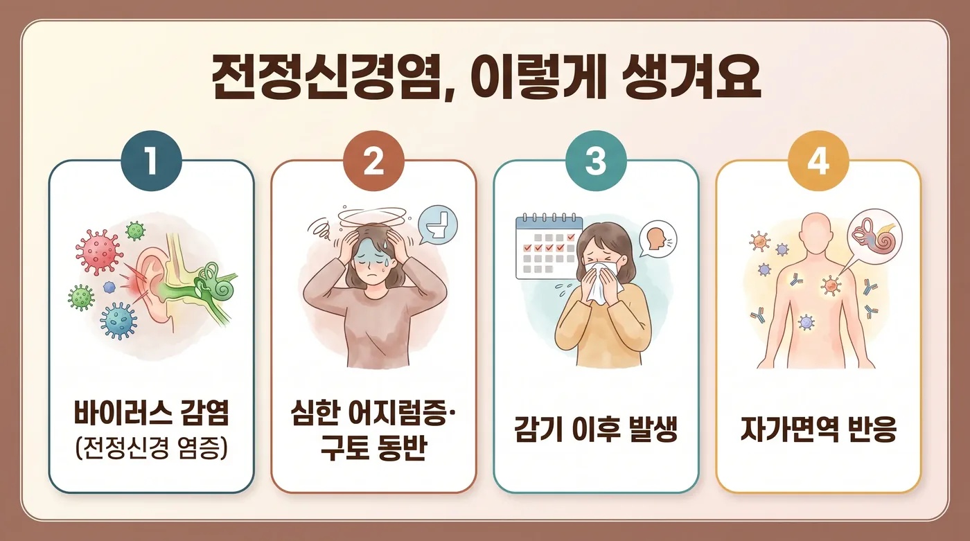 전정신경염의 기전 — 한쪽 전정신경 기능 저하와 전정 보상