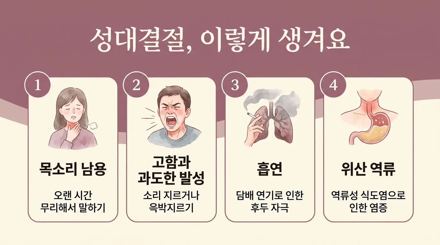 성대결절이 생기는 과정 — 반복 충돌과 굳은살 형성