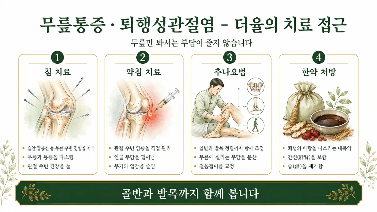 인천송도 더율한의원 무릎통증·퇴행성관절염 치료 방법 인포그래픽