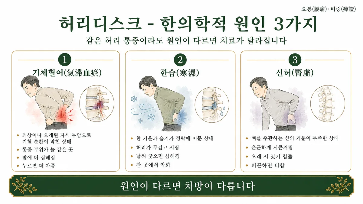 인천송도 더율한의원 허리디스크 한의학적 원인 인포그래픽