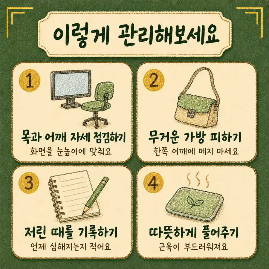 인천송도 더율한의원 교통사고 손저림 관리 - 목 어깨 자세 점검 무거운 가방 피하기 저린 때 기록 온찜질