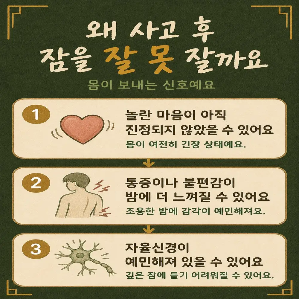 인천송도 더율한의원 교통사고 후 불면 - 놀란 마음 밤에 더 느껴지는 통증 예민해진 자율신경