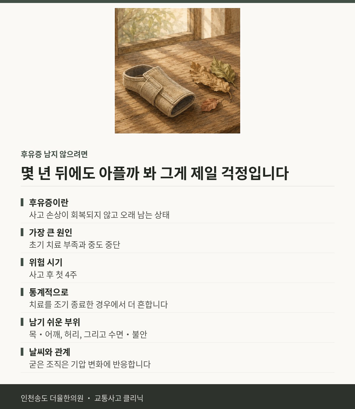 후유증 남지 않으려면 | 교통사고 후 다 나은 것 같은데 가끔 아프 — 송도 더율한의원 핵심 정리