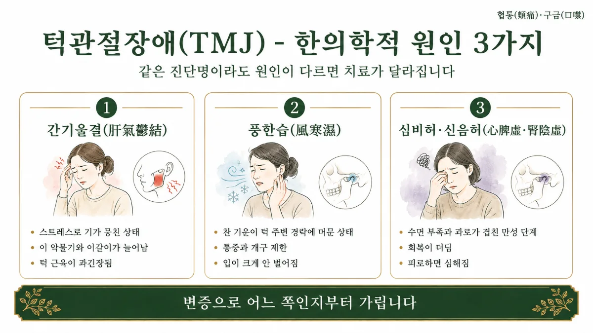 인천송도 더율한의원 턱관절장애 한의학적 원인 인포그래픽