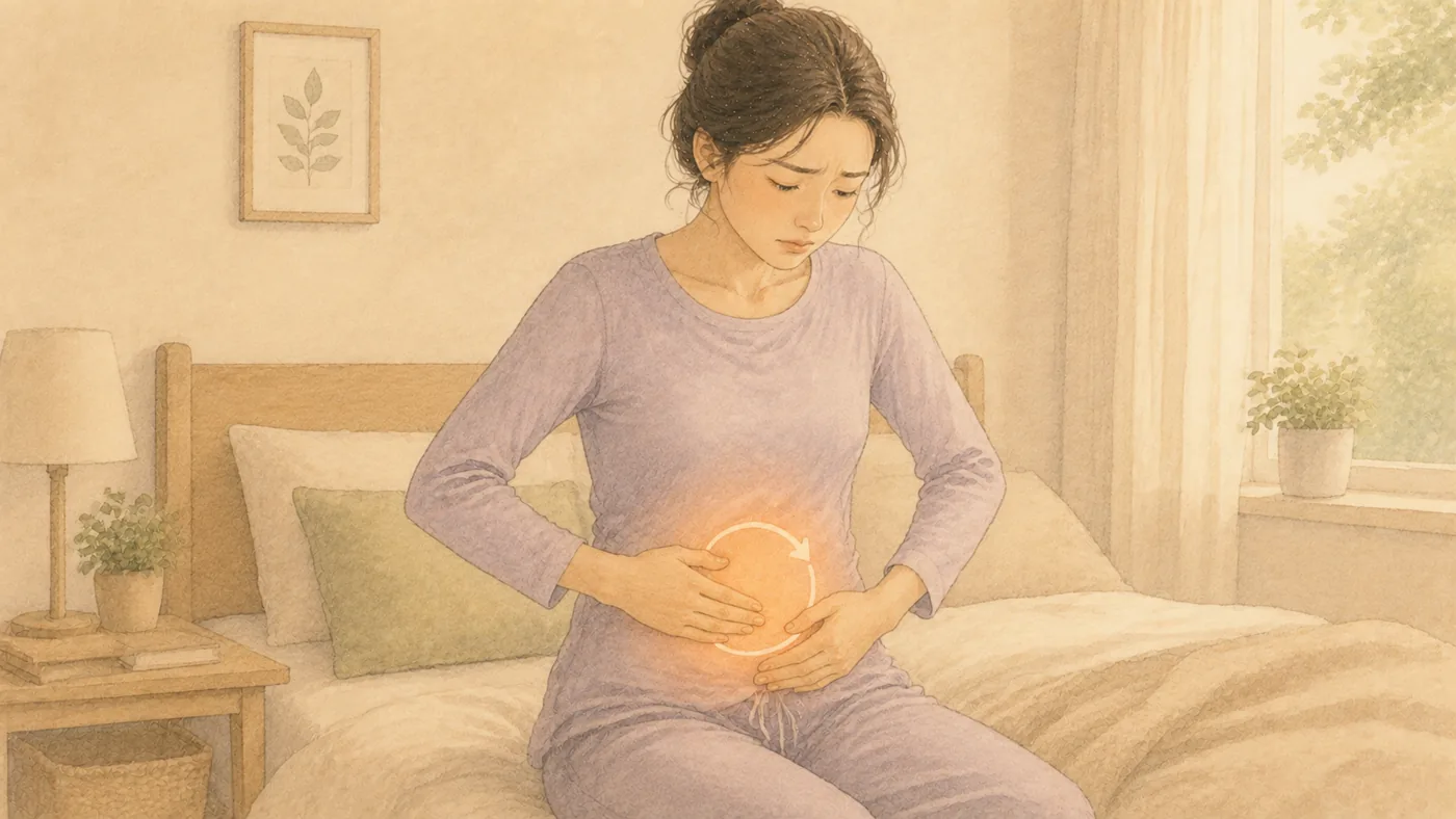 인천 송도 더율한의원 만성 변비 한방 치료 — 아랫배를 마사지하는 일러스트