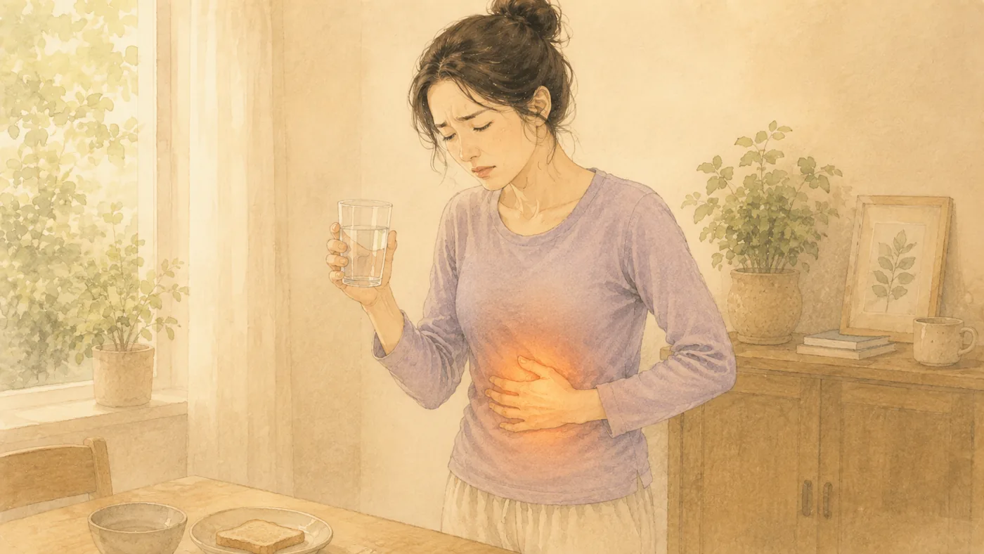 인천 송도 더율한의원 만성 위염 한방 치료 — 속쓰림을 짚는 일러스트