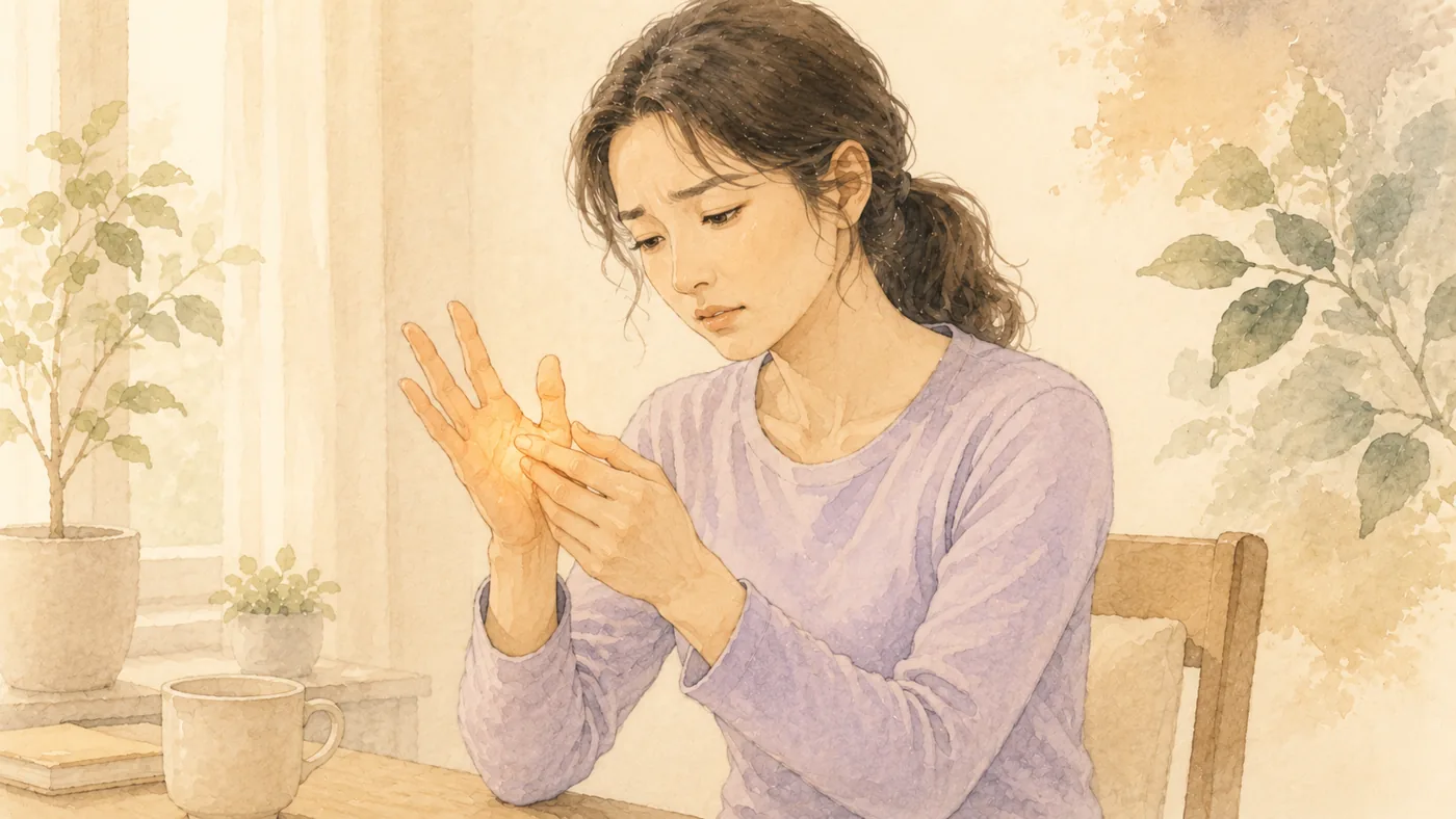 인천 송도 더율한의원 손가락 통증 한방 치료 — 손가락을 살피는 일러스트