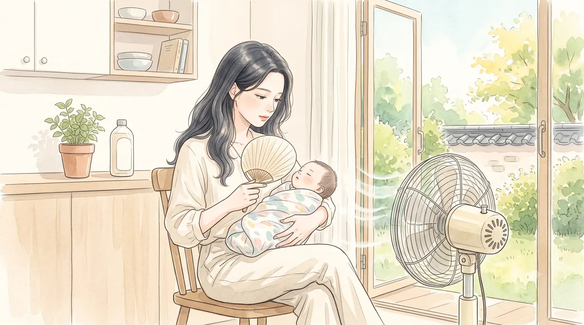 아기에게 바람을 부쳐 주는 땀띠 — 인천 송도 더율한의원