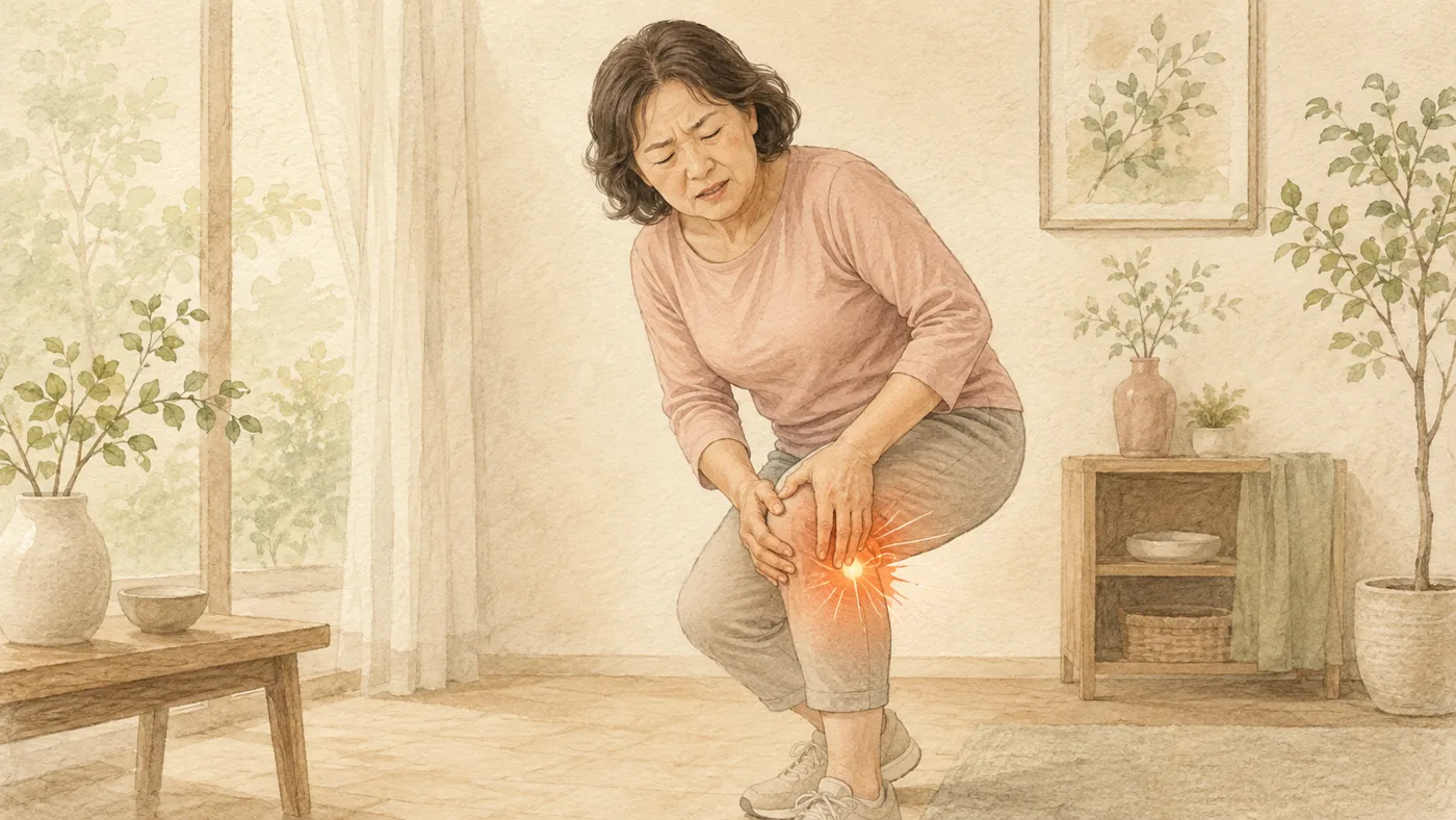 인천 송도 더율한의원 반월판 손상 무릎 한방 치료 — 비틀림으로 다친 무릎을 다루는 일러스트