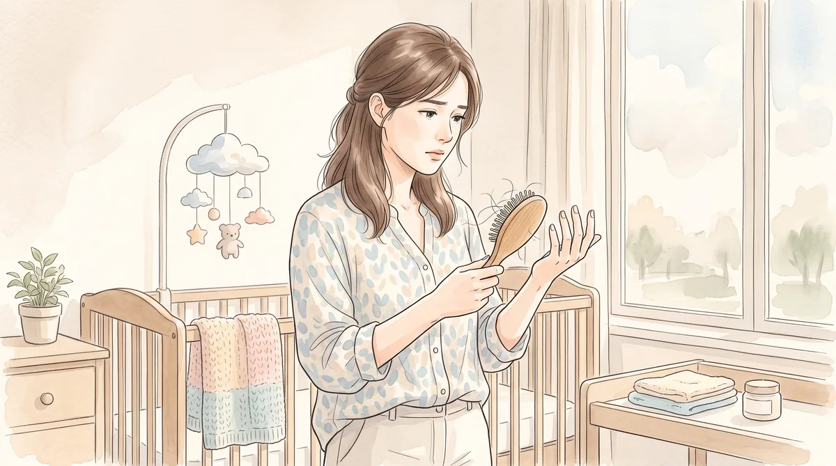 빗에 남은 머리카락을 보는 산후 탈모 — 인천 송도 더율한의원