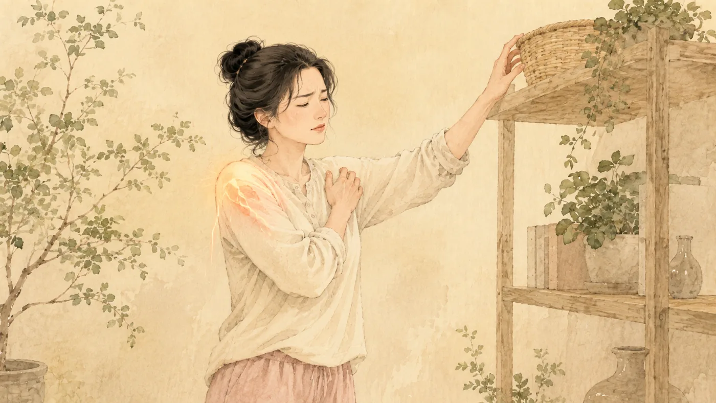 인천 송도 더율한의원 회전근개 어깨 통증 한방 치료 — 팔을 편하게 올리도록 돕는 일러스트