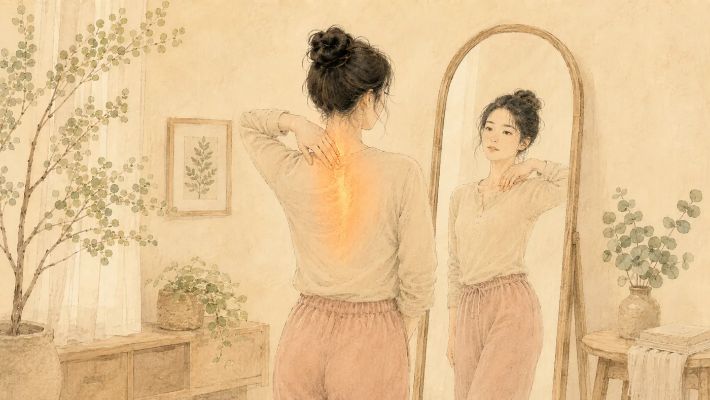 인천 송도 더율한의원 척추측만증 한방 치료 — 자세 비대칭을 살피는 일러스트