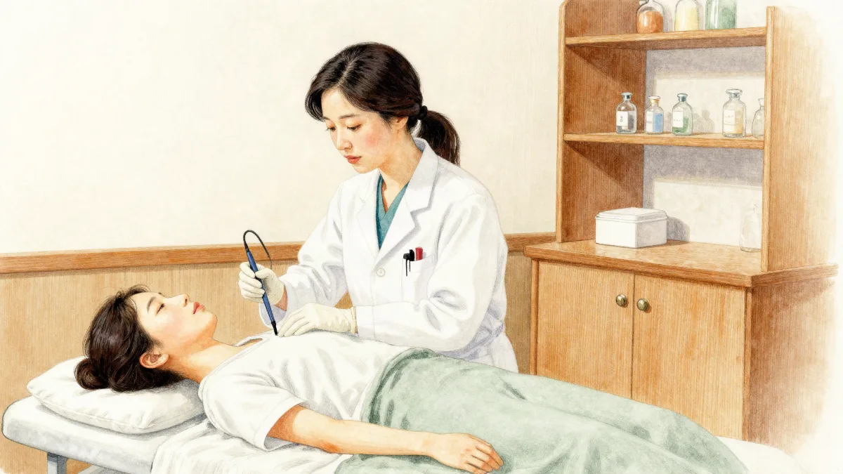 인천송도 더율한의원 실리프팅 - 진료실에서 얼굴 부위 시술을 진행하는 모습