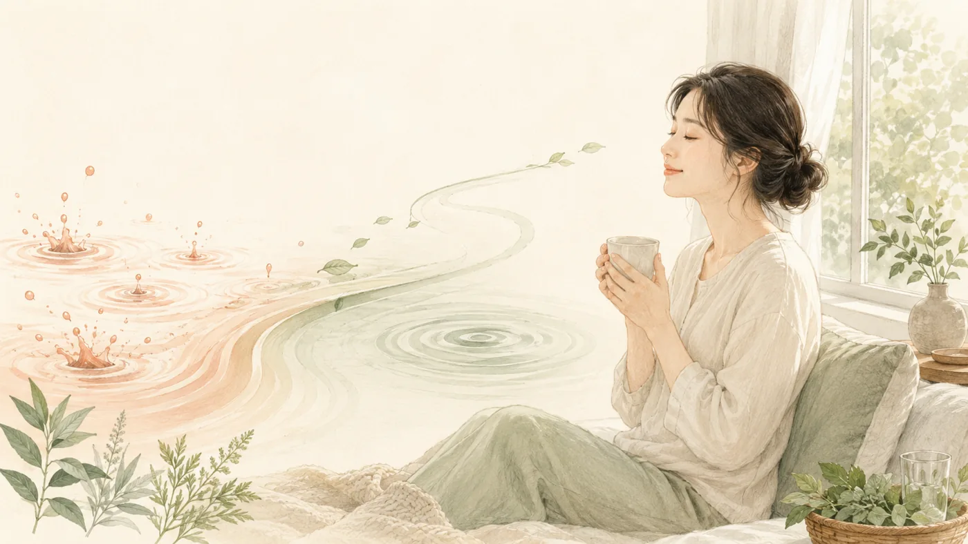 인천 송도 더율한의원 자궁내막용종 한방 관리 — 출혈과 회복을 함께 보는 일러스트