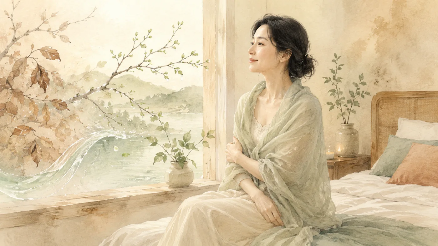 인천 송도 더율한의원 질건조증 한방 관리 — 말하기 어려운 증상을 조용히 돌보는 일러스트