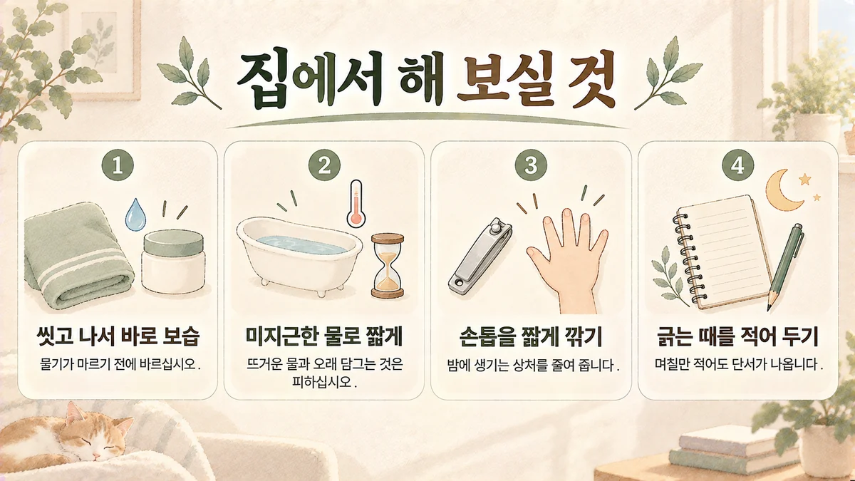 배곧한의원 아토피 생활관리 - 씻고 바로 보습·미지근한 물로 짧게·손톱 짧게·긁는 때 적기