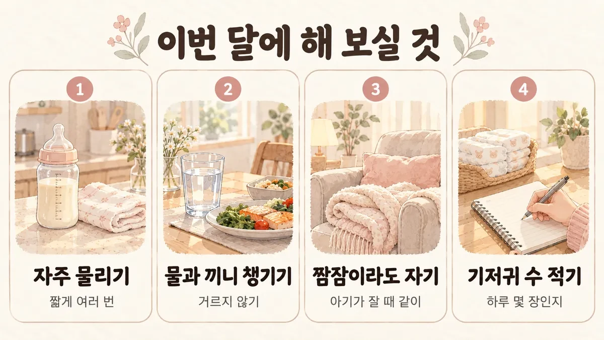 배곧한의원 모유 부족 생활관리 - 자주 물리기·물과 끼니 챙기기·짬잠이라도 자기·기저귀 수 적기