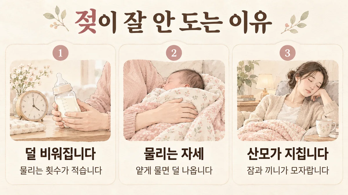 배곧한의원 모유 부족 원인 - 덜 비워집니다·물리는 자세·산모가 지칩니다
